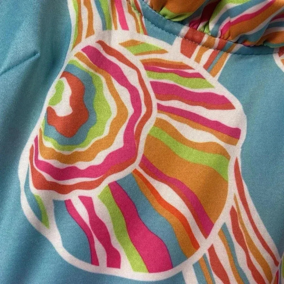 Gretchen Scott Shell Shock Ruffle Neck Dress Preppy Resortwear Tropical Size S - Picture 4 of 15